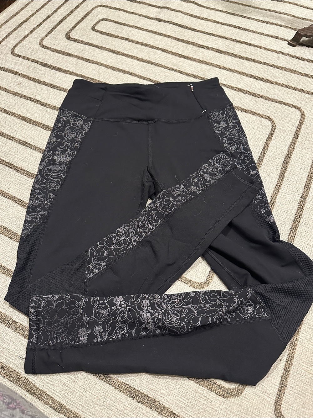 CALIA by Carrie Underwood Black Floral-Trim Leggings